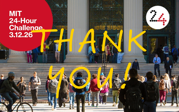 MIT community walking and biking in background,  Thank you written over top