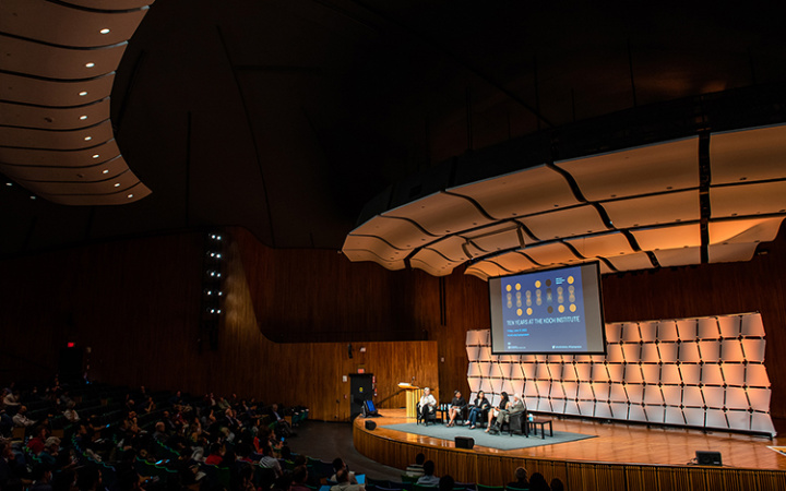 Panelists onstage at MIT's Kresge auditorium