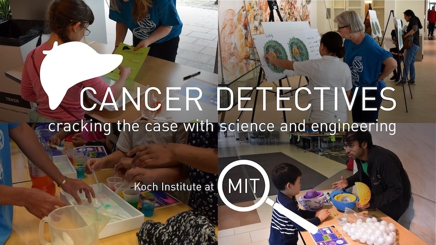 montage of hands-on activities, text: "CANCER DETECTIVES: cracking the case with science and engineering"