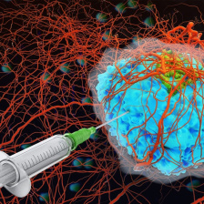 rendering of syringe injecting a cell covered in proteins