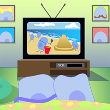 illustration of two cancer cells watching a home video