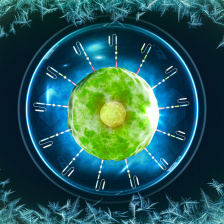 A CAR-T cell in a protective bubble, with an icy background.