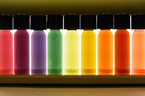 vials of brightly colored solution 
