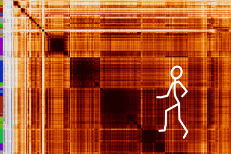 stick figure climbing an orange-tinted grid like stairs