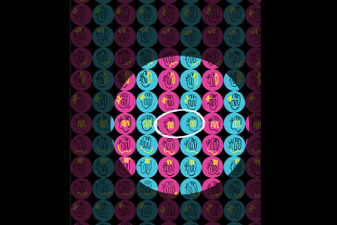 Rows and rows of pink and turquoise circles with sketches of variations of p53.